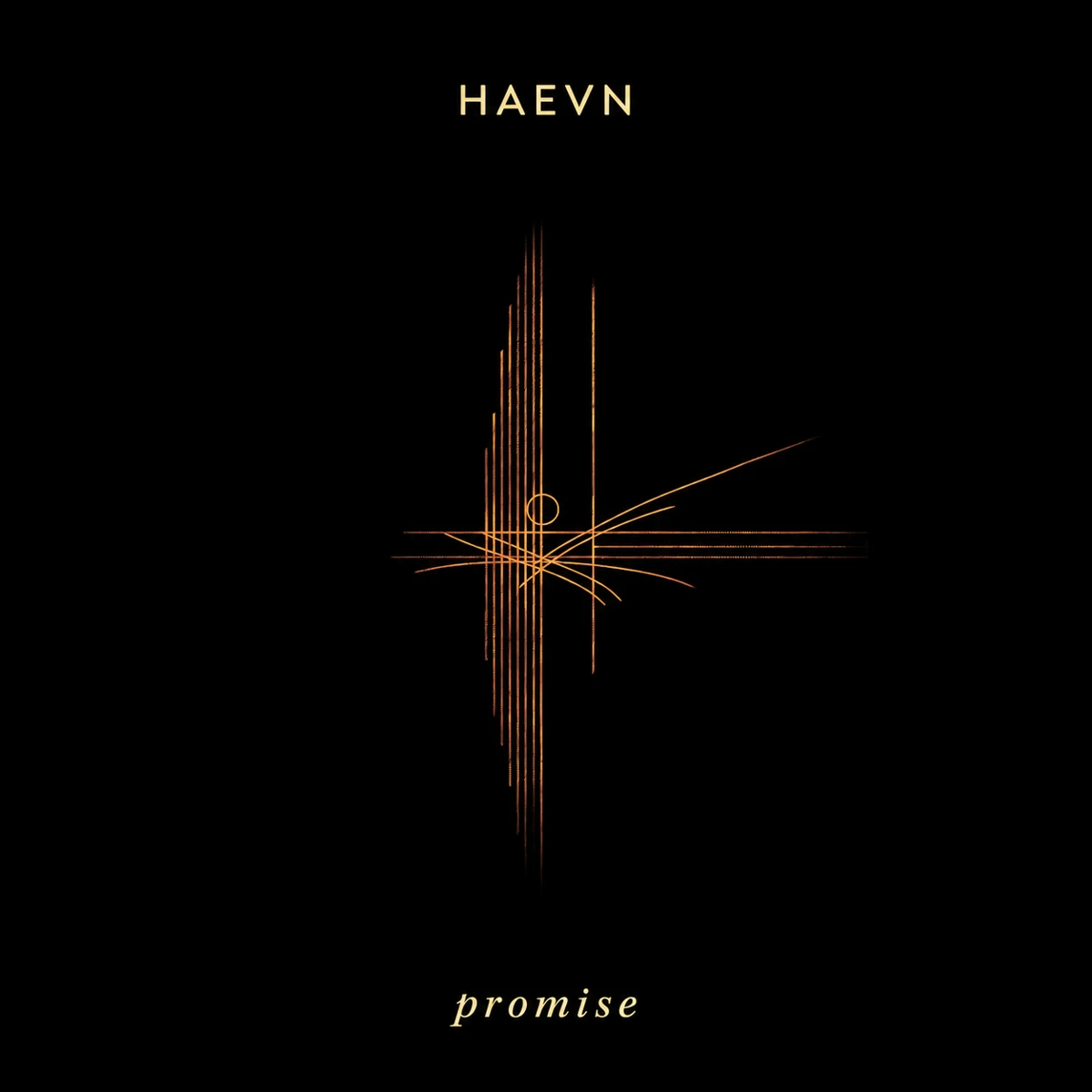 HAEVN – Promise: goldene Schrift und Linien auf schwarzem Hintergrund.